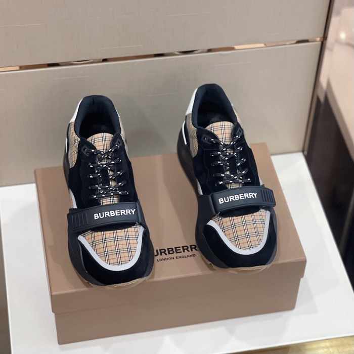 B**rry vintage check, leather and mesh sneakers